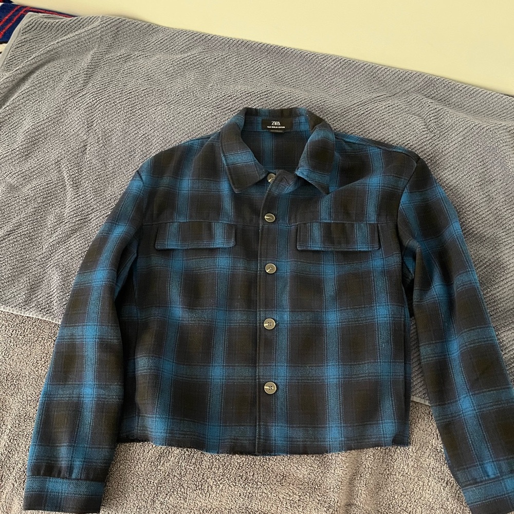 Zara Blue and Black Plaid Jacket
